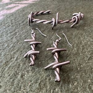 Silver Barb Wire Bracelet and Earrings Set